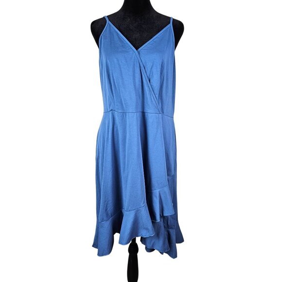 Ultranice Womens XL Blue V-Neck Wrap Flowy Irregular Hem Summer Cocktail Dress - Picture 4 of 12